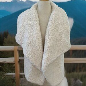 ANA Faux Shearling Ribbed Knit Sweater Vest Women's L Cream Open Front Cozy NWT